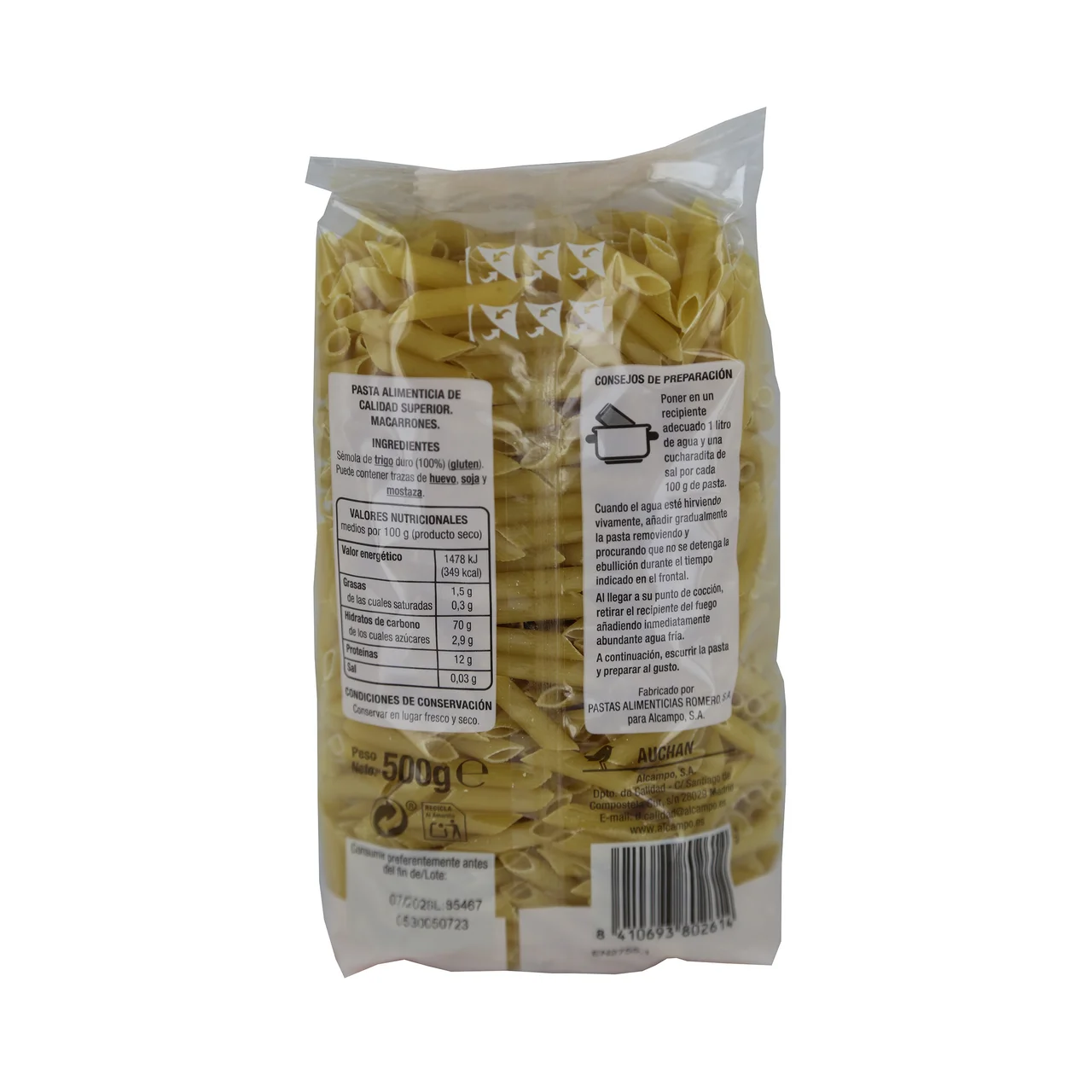 PRODUCTO ALCAMPO Pasta macarrones cocción rápida 3 minutos 500 g.