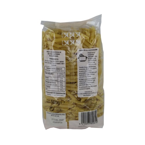 PRODUCTO ALCAMPO Pasta macarrones cocción rápida 3 minutos 500 g.