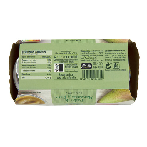 ALCAMPO CULTIVAMOS LO BUENO Compota de manzana y pera  pack 4 uds. x 100 g.