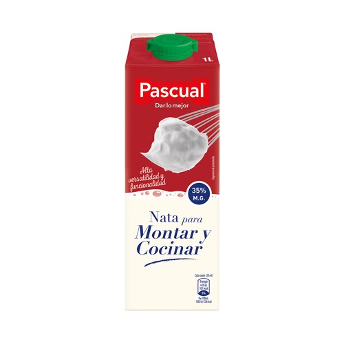 PASCUAL Nata líquida (35% materia grasa) para montar y cocinar PASCUAL 1 l.