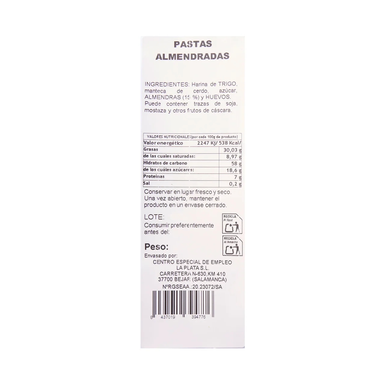 Pastas almendradas 8 uds. 300 g.