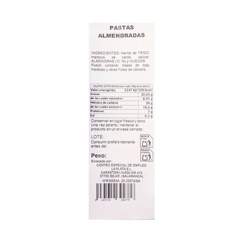 DULCES LA PLATA Pastas almendradas 8 uds. 300 g.