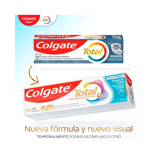 COLGATE Total prevención activa + Pasta de dientes con flúor y acción reparadora del esmalte 75 ml.