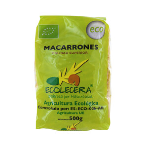 ECOLECERA Pasta macarrones ecológicos, pasta de sémola de trigo duro de calidad superior ECOLECERA 500 g.