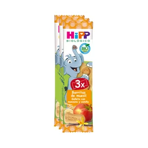 HIPP Biológico Barritas de cereales biológicos con fruta (manzana) y vainilla a partir de 12 meses 3 x 20 g.