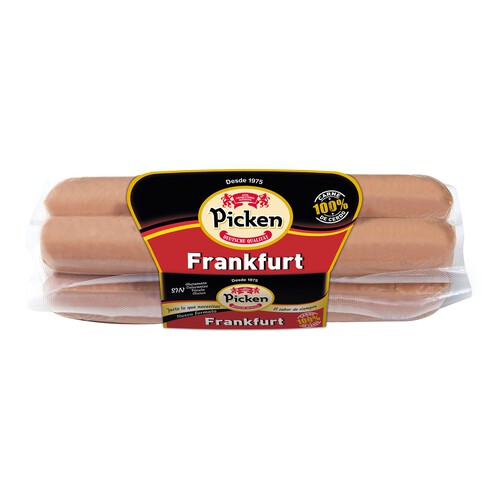 PICKEN Salchichas tipo Frankfurt, elaboradas con solo carne de cerdo, sin fécula y sin gluten PICKEN 300 g.