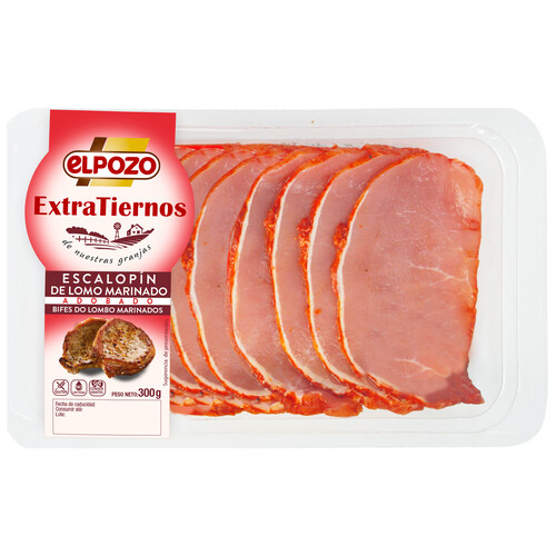 Bandeja con escalopines de lomo de cerdo marinados y adobados EL POZO Extratiernos 300 g.