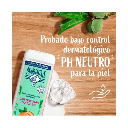 LE PETIT MARSEILIAIS Gel para baño o ducha extra suave con leche de almendras dulces bio, para pieles sensibles 650 ml.