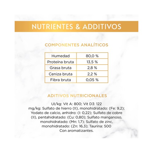 PURINA Gourmet gold delicias suculentas Alimento húmedo para gatos con pollo (2), buey (2), salmón (2) y pescado del océano (2) 8 x 85 g.
