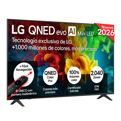Televisión 165,1 cm (65") QNED MINILED LG65QNED82B6B, 4K, Dolby digital plus, Bluetooth 5.3, 3HDMI, USB, HDR, webOs, 120Hz