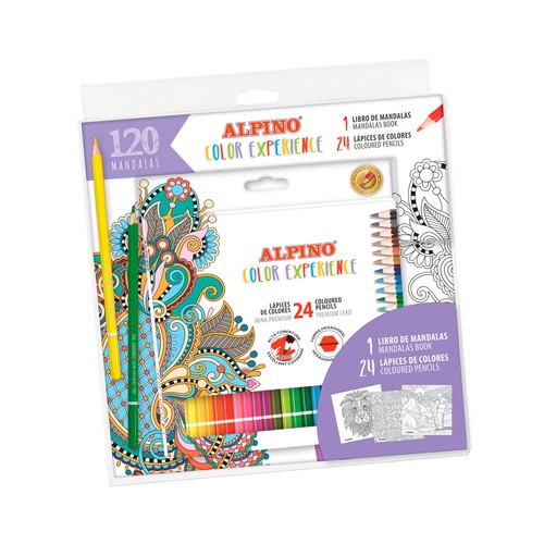 Set libro 120 mandalas + 24 lapices color experience, ALPINO.