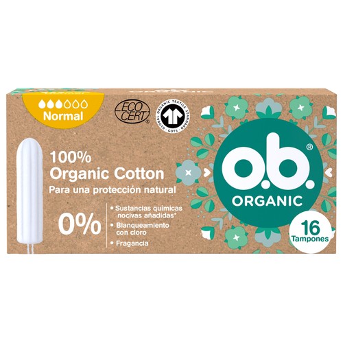 O.B. Tampones normal sin perfume, fabricados con algodón 100% orgánico O.B. Organic 16 uds.
