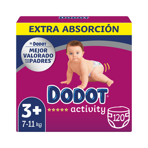 DODOT Pañales talla 3+ para niños de 7 a 11 kilogramos DODOT Activity 120 uds.