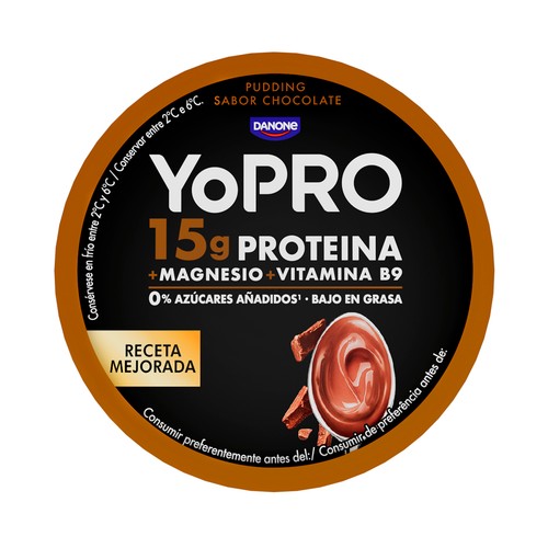 YOPRO de Danone Pudding de chocolate con alto contenido en proteinas y bajo en grasas 150 g.
