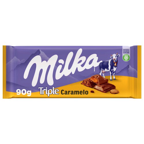 MILKA Chocolate con leche triple con sabor a caramelo 90 g.