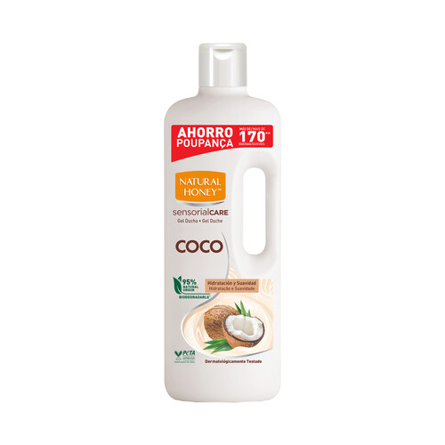 NATURAL HONEY Gel de baño o ducha con aceite de coco NATURAL HONEY Sensorial care 1350 ml.
