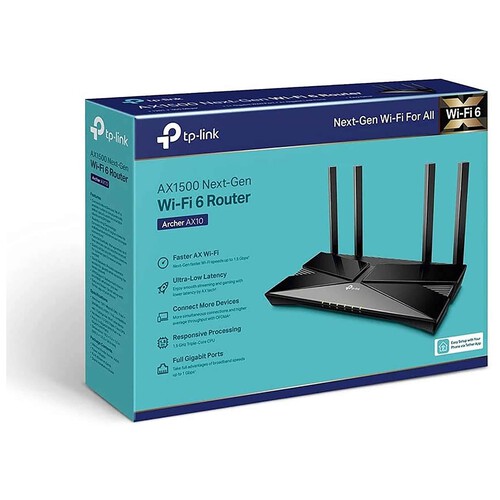 Router inalámbrico TP-LINK Archer AX10, Wi-Fi 6 AX1500, 4 antenas, 4 puertos Gigabit.