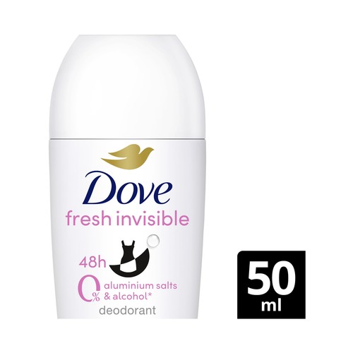 DOVE Fresh care+ invisible Desodorante roll on para mujer, sin sales de aluminio 50 ml.