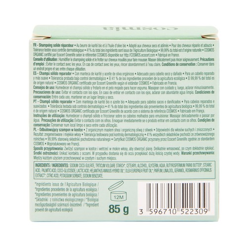 COSMIA Bio Champú sólido reparador para cabellos secos y dañados 85 g.