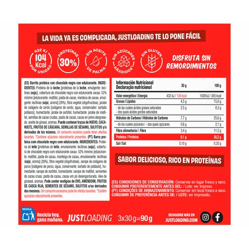 JUSTLOADING Barrita de chocolate extremo 3 x 30 gr.