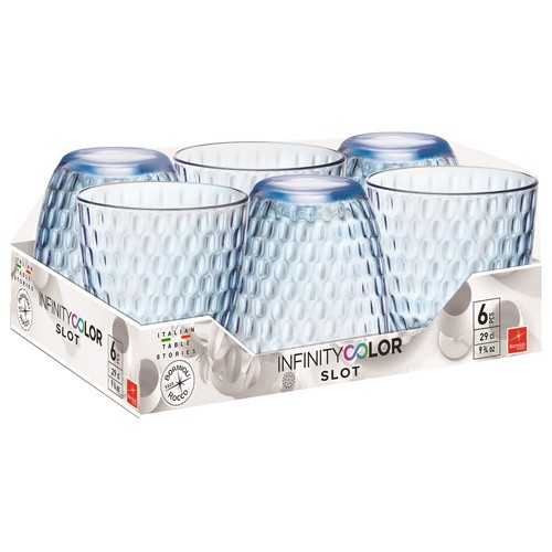 Pack de 6 vasos de vidrio color azul, 0,29 litros, Line Acqua BORMIOLI.