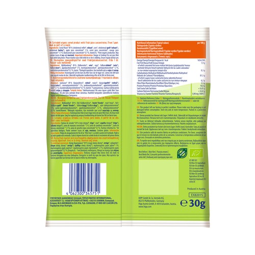 HIPP Biológico Estrellitas con frutas ecológicas (manzana, naranja y grosella negra), a partir de 1 año 30 g.
