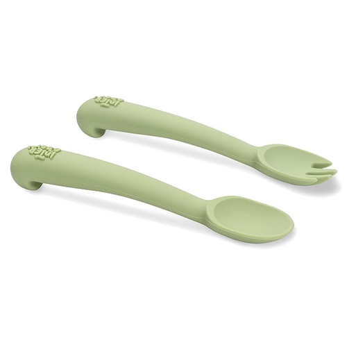 Cuchara tenedor INTERBABY de silicona, color verde.