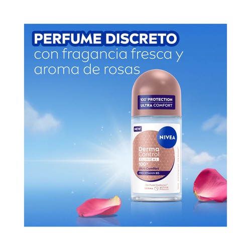 NIVEA Derma control clinical Desodorante roll on para mujer, antitranspirante hasta 100 horas 50 ml.