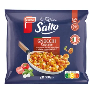 FINDUS La tratoria Gnocchi caprese con salta de tomate, mozzarella y albahaca genovesa D.O.P. 550 g.