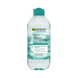 Imagen de GARNIER Agua micelar todo en 1, con aloe vera y ácido Hialurónico para todo tipo de pieles GARNIER Skin active 400 ml.