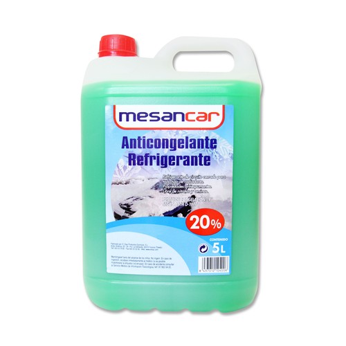 Líquido refrigerante con temperatura de protección de hasta -9ºC, 5L verde, 20% Monoetilenglicol, MESANCAR.