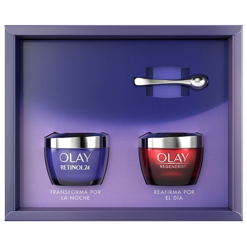 OLAY Caja con crema de día (50 ml) y crema de noche (50 ml) + masajeador facial.
