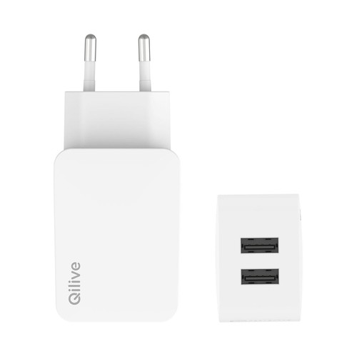 Cargador de casa QILIVE 600183049, 2 USB A 24W (2x12W), color blanco