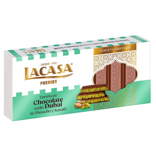 LACASA Turrón de chocolate y pistacho Dubai Style 225 g.