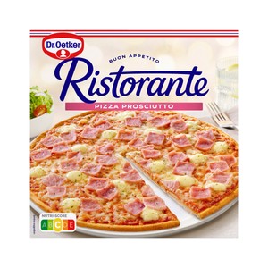 DR. OETKER Pizza de masa fina y crujiente cubierta con tomate, jamón cocido y queso Ristorante 340 g.