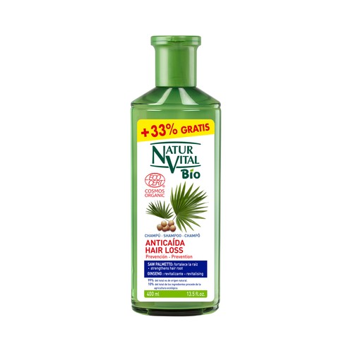 NATUR VITAL Champú anticaida con ginseng y saw palmento NATUR VITAL Bio 400 ml.