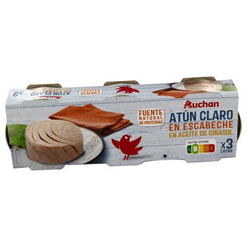 Atún claro en escabeche PRODUCTO ALCAMPO lata de 52 g. pack de 3 uds.