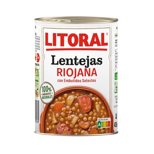 Lentejas a la Riojana LITORAL lata de 425 g.