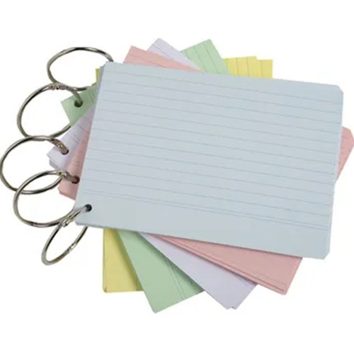 50 fichas de cartulina A6 con anilla 105x148mm, colores surtidos, EXACOMPTA.