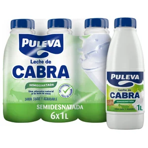 PULEVA Leche semidesnatada de cabra, de sabor suave y agradable 6 x 1 l.