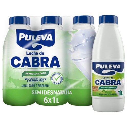 PULEVA Leche semidesnatada de cabra, de sabor suave y agradable  6 x 1 l.