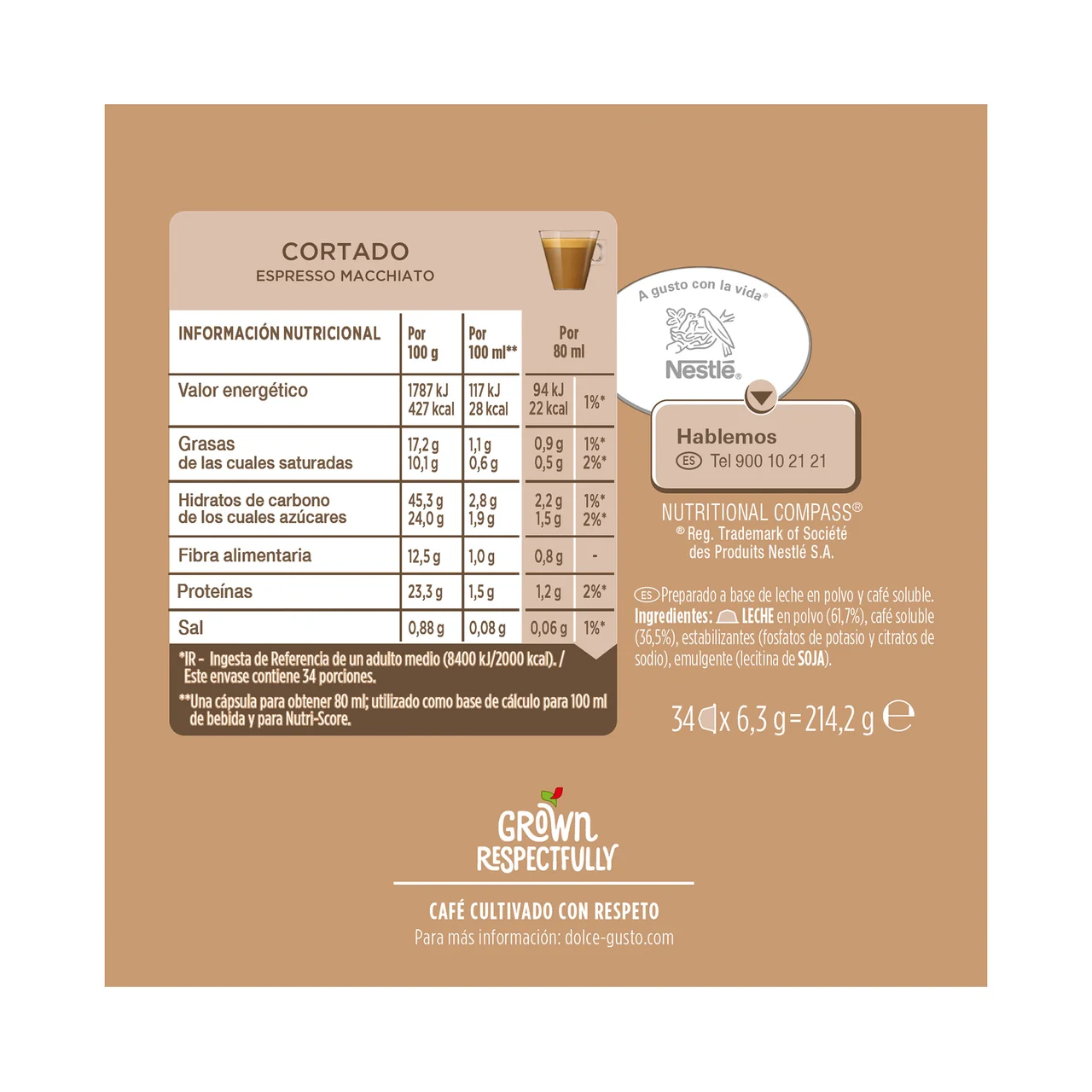 DOLCE GUSTO Café en cápsulas cortado I6, 34 uds.