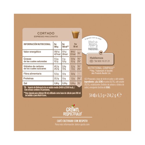 DOLCE GUSTO Café en cápsulas cortado I6, 34 uds.