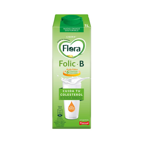 FLORA Preparado lácteo desnatado, con ácido fólico y 6 vitaminas, que ayuda a controlar el colesterol  Folic B ligera 1 l.