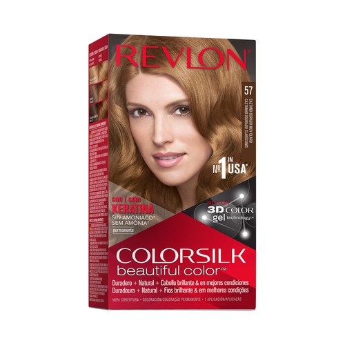 REVLON Colorsilk tono 57 Castaño dorado muy claro Coloración permanente sin amoniaco.