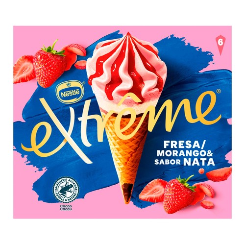 EXTRÈME Cono de helado de fresa y nata son sirope de fresa 6 x 120 ml.