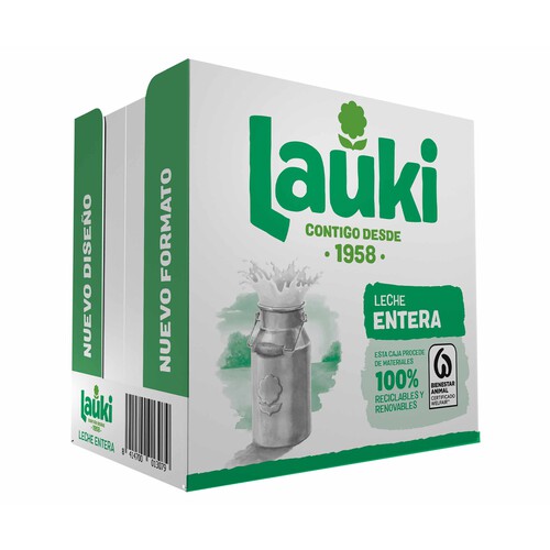 LAUKI Leche entera de vaca, de origen 100% español 6 x 1l.