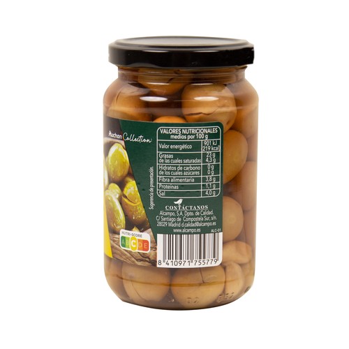 PRODUCTO ALCAMPO Collection Aceitunas Aloreñas aliñadas con ajo partidas 200 g.