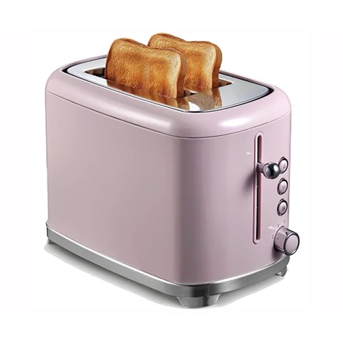 Tostador retro QILIVE Q.5259, color rosa, 2 ranuras, 6 niveles de tostado, bandeja recogemigas, 1050W