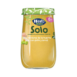 HERO Solo Tarrito de verduras de la huerta con pollo y arroz, ecológica, a partir de 6 meses HERO 190 g.
